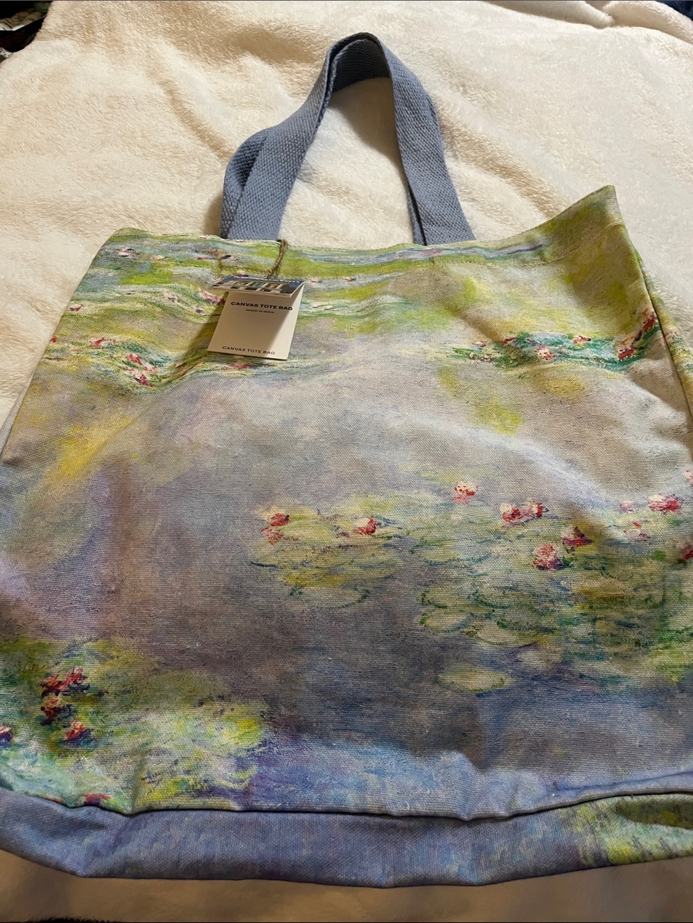 Canvas Tote Bag with Replica of Claude Monet 1907 - Watercolor Floral Print